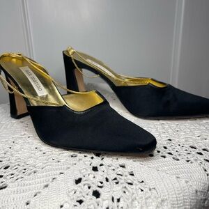 Ann Marino Black and Gold Slingback Heels